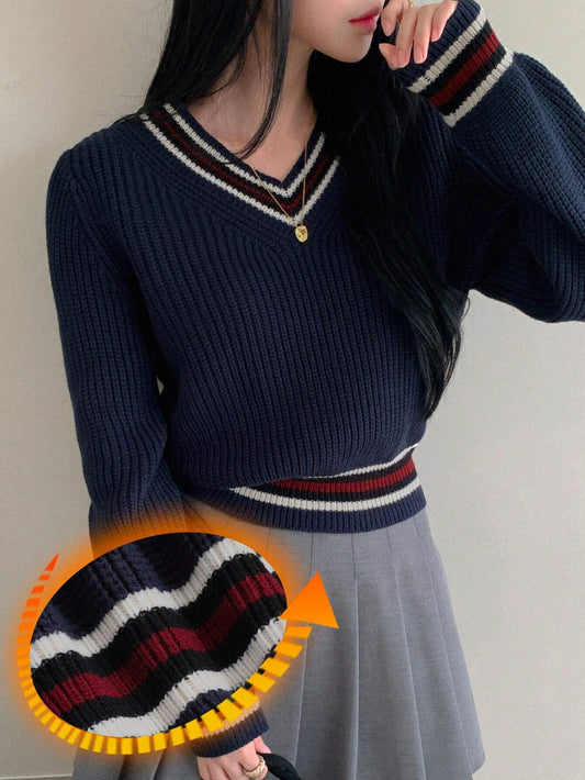 DAZY Casual Color Block V-Neck Sweater