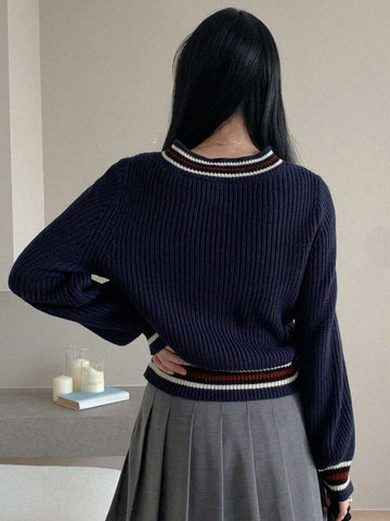 DAZY Casual Color Block V-Neck Sweater