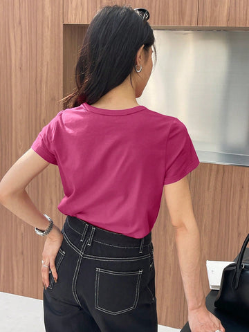 DAZY Solid Color Embroidered Heart Short Sleeve T-Shirt