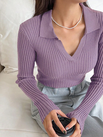 DAZY Women's Contrast Color Pullover Sweater