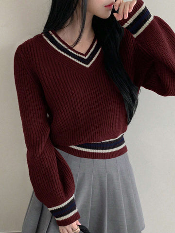 DAZY Casual Color Block V-Neck Sweater