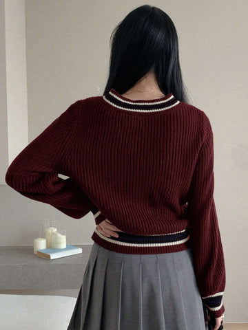 DAZY Casual Color Block V-Neck Sweater
