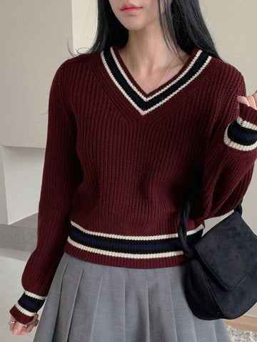 DAZY Casual Color Block V-Neck Sweater