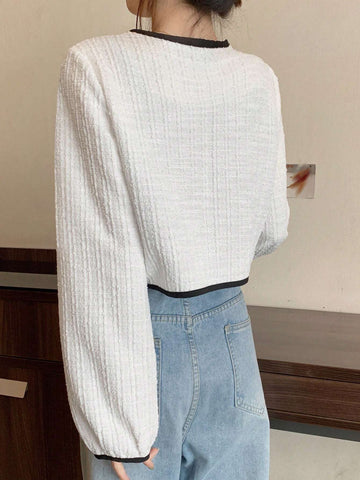 DAZY Contrast Binding Tie Front Crop Jacket