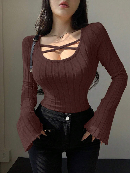 DAZY Cross Detail Long Sleeve T-Shirt