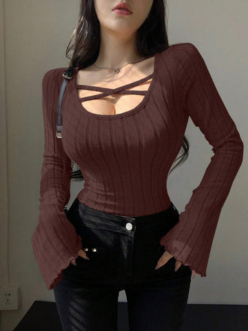 DAZY Cross Detail Long Sleeve T-Shirt