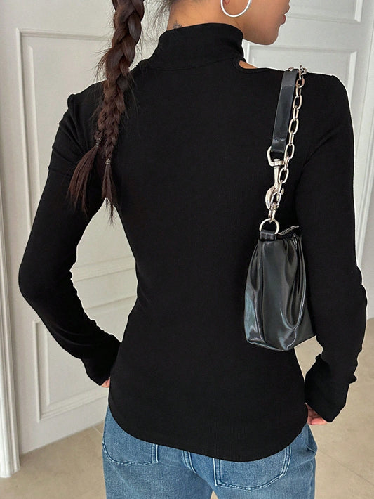 DAZY Cut Out Asymmetrical Neck Tee