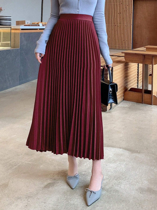 DAZY Elegant Solid Color Pleated A-Line Skirt