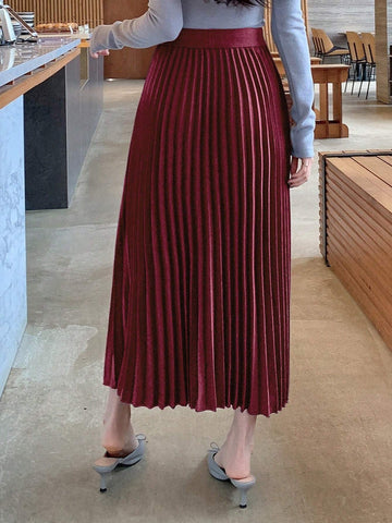 DAZY Elegant Solid Color Pleated A-Line Skirt