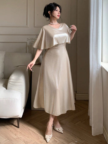 DAZY Elegant Solid Color V-Neck Mid-Length Dress