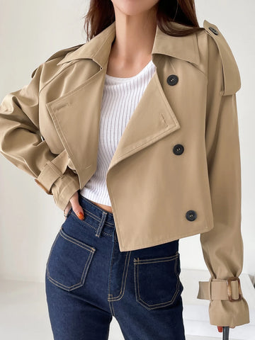 DAZY Ladies' Solid Color Simple Daily Trench Coat With Long Sleeves