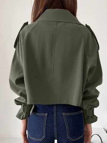 DAZY Ladies' Solid Color Simple Daily Trench Coat With Long Sleeves