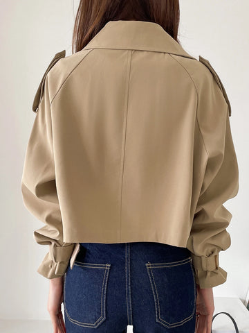 DAZY Ladies' Solid Color Simple Daily Trench Coat With Long Sleeves