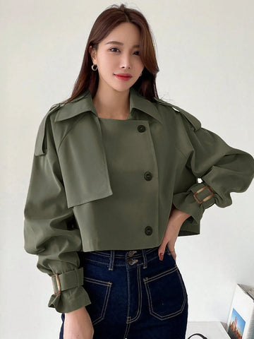 DAZY Ladies' Solid Color Simple Daily Trench Coat With Long Sleeves