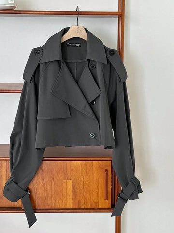 DAZY Ladies' Solid Color Simple Daily Trench Coat With Long Sleeves