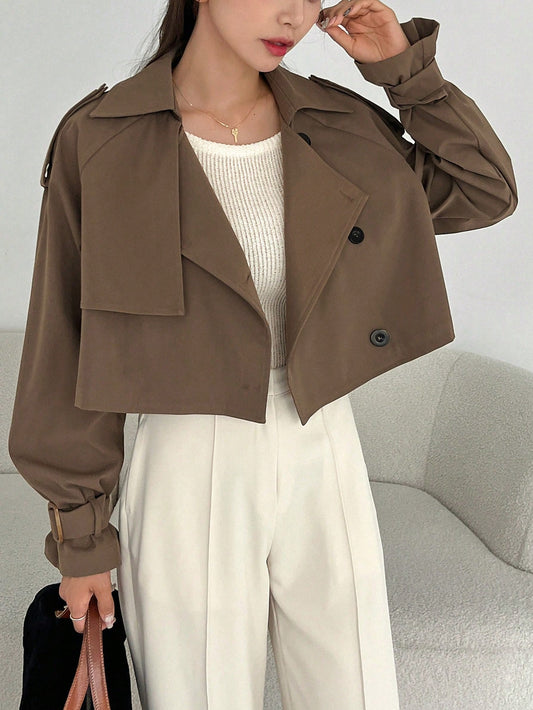 DAZY Ladies' Solid Color Simple Daily Trench Coat With Long Sleeves