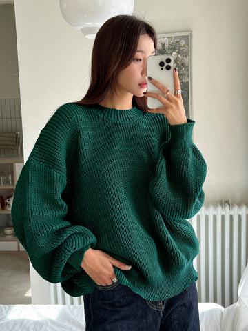 Women's Casual Solid Color Loose Fit Round Neck Sweater