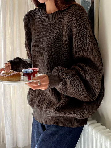 Women's Casual Solid Color Loose Fit Round Neck Sweater