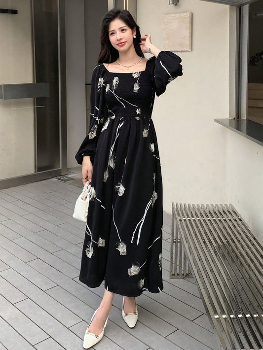 DAZY Floral Print Square Neck Dress