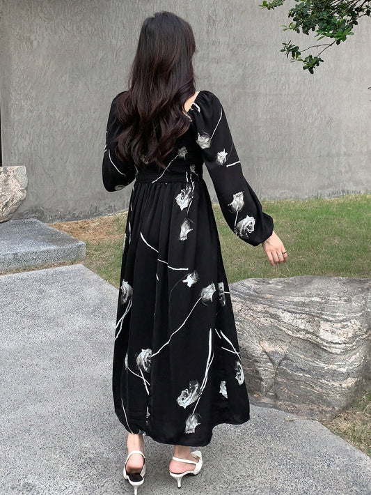 DAZY Floral Print Square Neck Dress