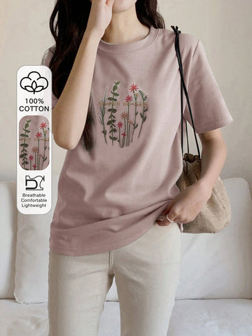 DAZY Floral & Letter Embroidery Tee