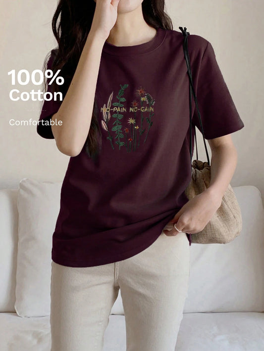 DAZY Floral & Letter Embroidery Tee