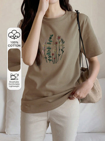 DAZY Floral & Letter Embroidery Tee