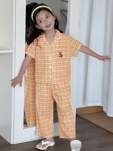Dazy Kids Young Girl Plaid Short Sleeve Pants Home Wear Set
