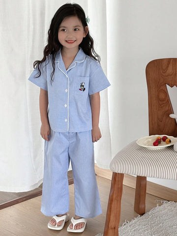 Dazy Kids Young Girl Plaid Short Sleeve Pants Home Wear Set