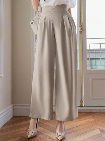 Women's Solid Color High Waist Simple Wide-Leg Pants