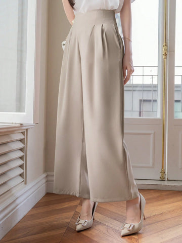 Women's Solid Color High Waist Simple Wide-Leg Pants