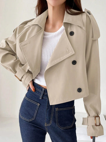 DAZY Ladies' Solid Color Simple Daily Trench Coat With Long Sleeves