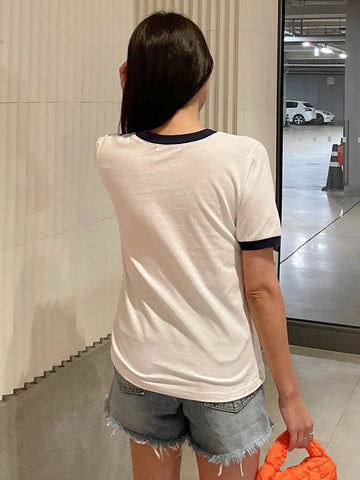 DAZY Women's Colorblock Letter Printed T-Shirt