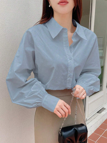 DAZY Women's Business Casual Plain Long Sleeve Shirt