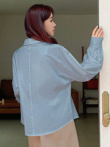 DAZY Women's Business Casual Plain Long Sleeve Shirt