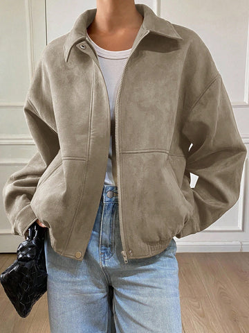 DAZY Loose Casual Brown Short Jacket Coat