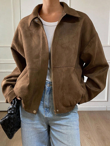 DAZY Loose Casual Brown Short Jacket Coat