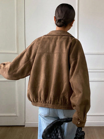 DAZY Loose Casual Brown Short Jacket Coat