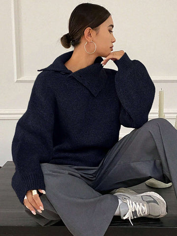 DAZY Women's Loose Casual Solid Color Sweater