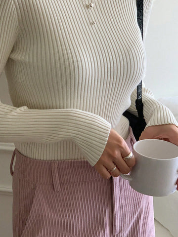 Women Casual Business Style Solid Color Slim Fit Sweater