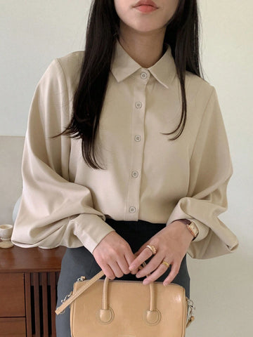 DAZY Women's Solid Color Long Sleeve Casual Business Shirt