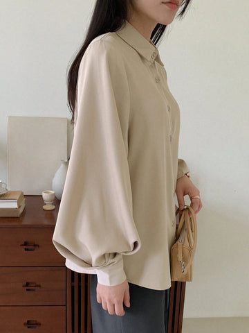 DAZY Women's Solid Color Long Sleeve Casual Business Shirt