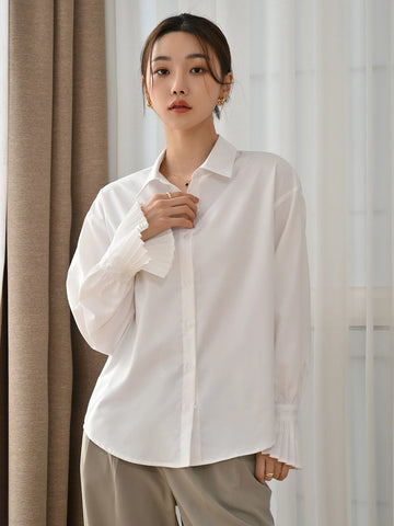 DAZY Women's Plain Long Sleeve Business Casual Shirt