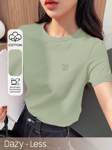 DAZY Solid Color Embroidered Heart Short Sleeve T-Shirt