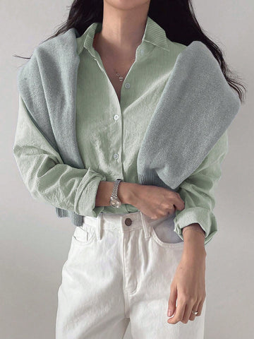 DAZY Women's Striped Loose Business Casual Long Sleeve Shirt