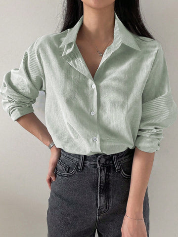 DAZY Women's Striped Loose Business Casual Long Sleeve Shirt