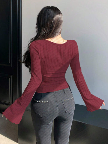 DAZY Cross Detail Long Sleeve T-Shirt