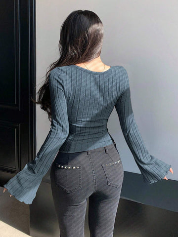 DAZY Cross Detail Long Sleeve T-Shirt