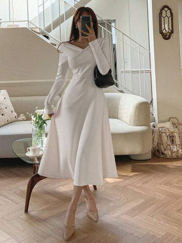 DAZY Women's Wrap Long Sleeve Dress
