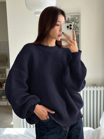 Women's Casual Solid Color Loose Fit Round Neck Sweater